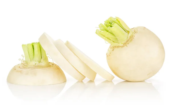 White Radish Bulb Three Slices Isolated White Backgroun — Stock Photo, Image