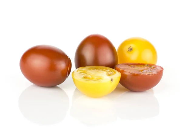 Collection Mixte Tomates Cerises Raisin Isolées Sur Fond Blanc Deux — Photo