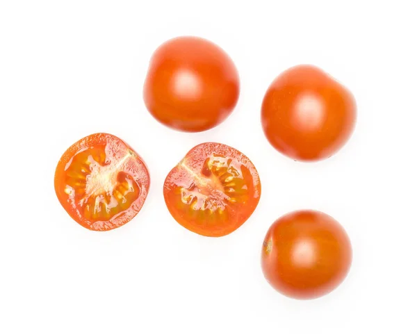 红葡萄樱桃西红柿设置顶部视图在白色背景三整体和二一半被隔绝了 — 图库照片