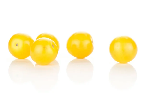 Five Yellow Grape Cherry Tomatoes Isolated White Backgroun — Stock Photo, Image