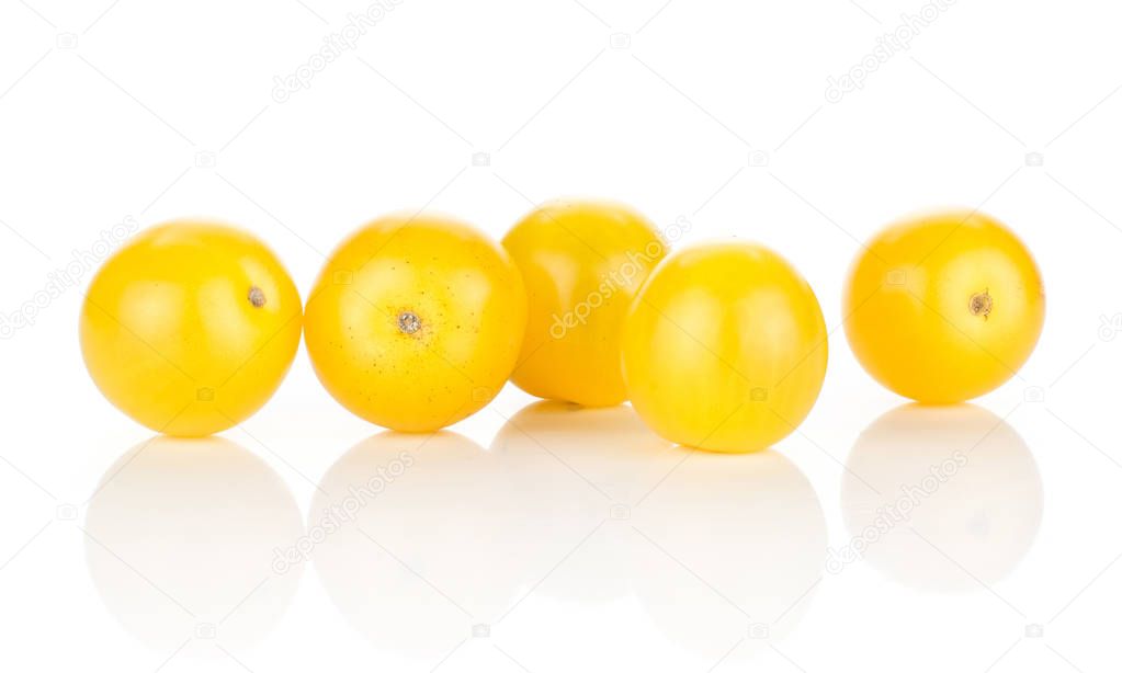 Yellow grape cherry tomatoes isolated on white background set of fiv