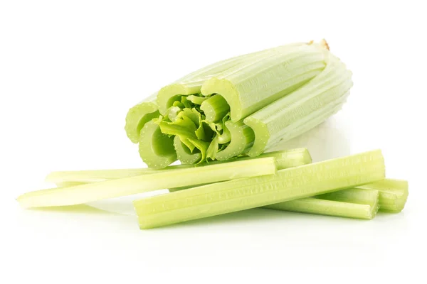 Jeden Čerstvý Zelený Celer Několika Klacky Izolovaných Bílém Poza — Stock fotografie