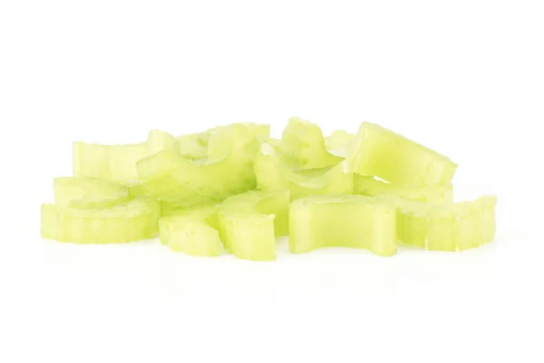 Čerstvý Zelený Celer Nakrájené Plátky Kusy Zásobníku Izolované Bílém Poza — Stock fotografie