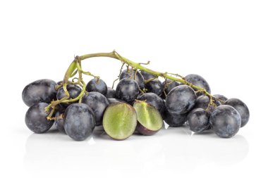 Mor berry de dahil beyaz arka plan üzerinde bir izole siyah üzüm küme (Sonbahar royal çeşitli) iki yarıya