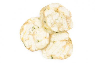 Calsbad ekmek hamur tatlısı üstten görünüm üzerinde beyaz arka plan üç dilim yığın taze steame izole