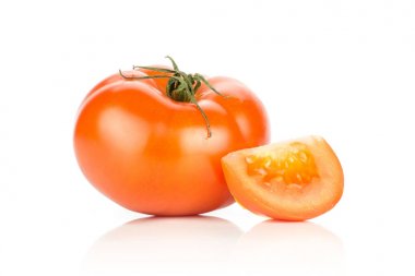 Bir dilim beyaz adam izole kırmızı domates