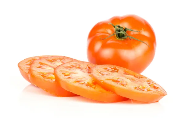 Tomate Rojo Rodajas Aislado Sobre Fondo Blanco Todo Con Tres —  Fotos de Stock