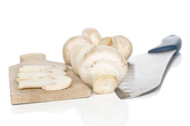 Beyaz üzerinde taze beyaz mantar.