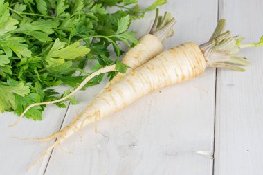 Gri tahtada beyaz maydanoz kökü