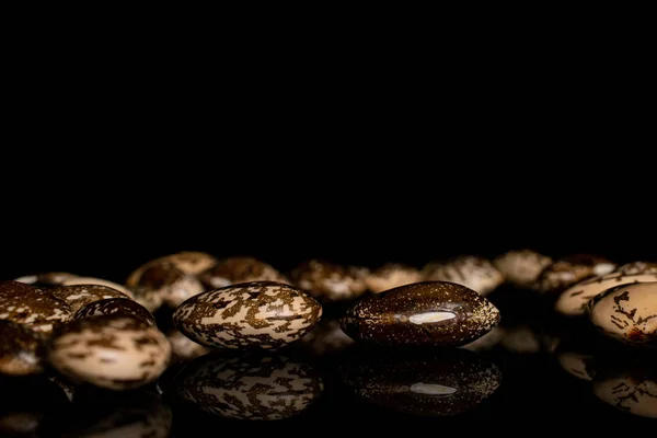 Φασόλι καφέ speckled απομονωμένο σε μαύρο γυαλί — Φωτογραφία Αρχείου
