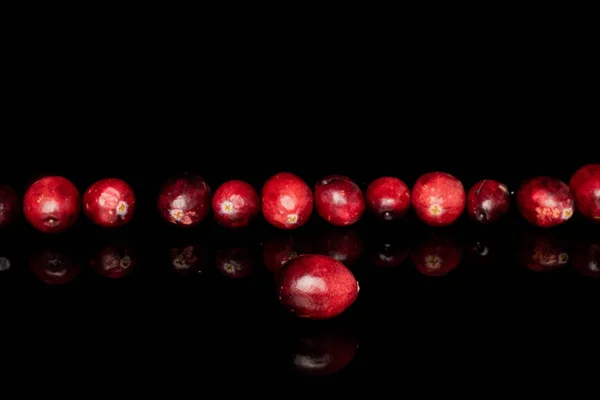Cranberry vermelho fresco isolado em vidro preto — Fotografia de Stock