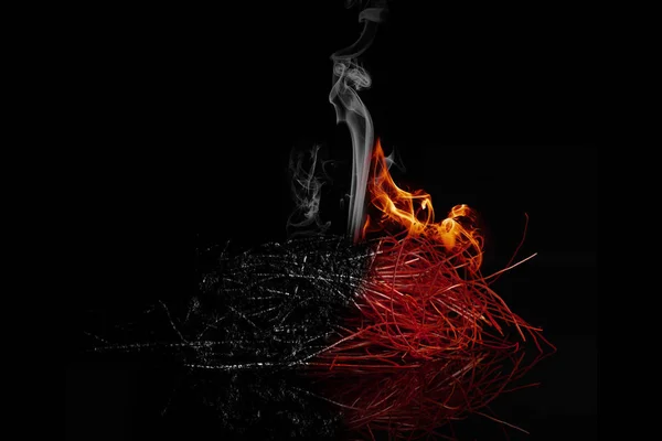 Chili pepper threads isolated on black glass — 스톡 사진