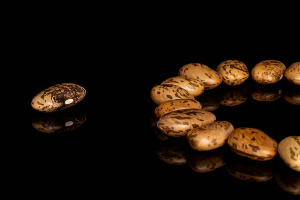 Pinto braune Bohnen isoliert auf schwarzem Glas — Stockfoto