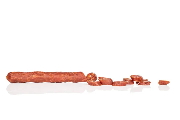 Smoked spicy sausage isolated on white — 스톡 사진