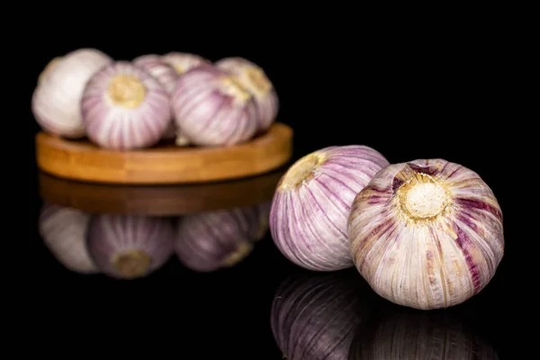 Single clove garlic isolated on black glass — 图库照片