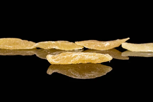 Group Five Slices Dried Yellow Pineapple Isolated Black Glass — Stock Photo, Image