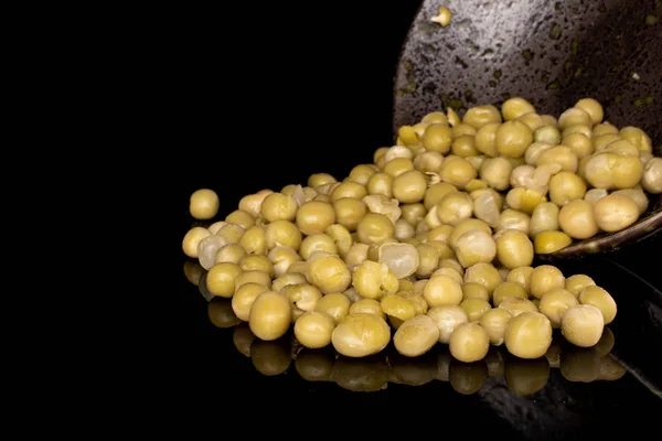 Lot Whole Canned Pea Glazed Bowl Isolated Black Glass — Stock Photo, Image