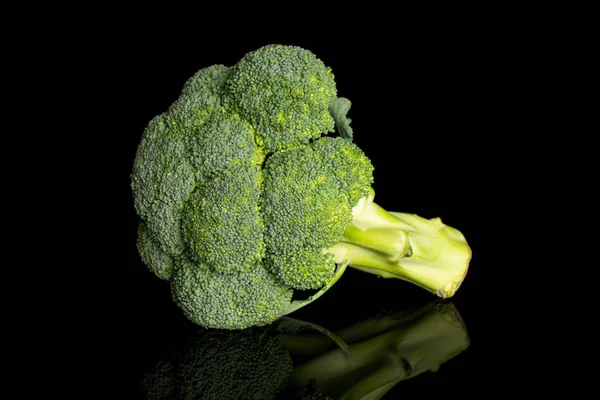 Een Hele Verse Groene Broccoli Kop Geïsoleerd Zwart Glas — Stockfoto