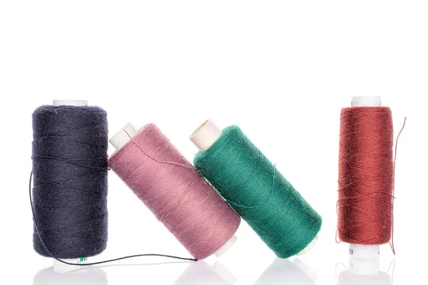 Group Four Whole Thread Spools Sewing Isolated White — Stock Photo, Image