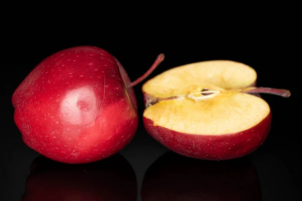 Group One Whole One Half Red Delicious Apple Isolated Black — Stock Photo, Image