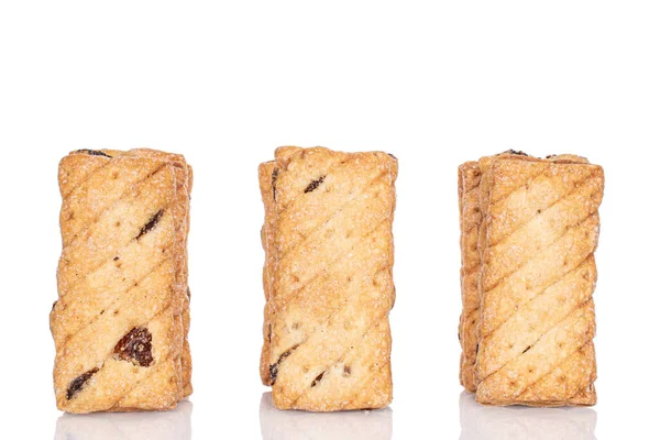 Gruppo Tre Biscotti Soffio Quadrati Interi Con Uvetta Isolata Bianco — Foto Stock