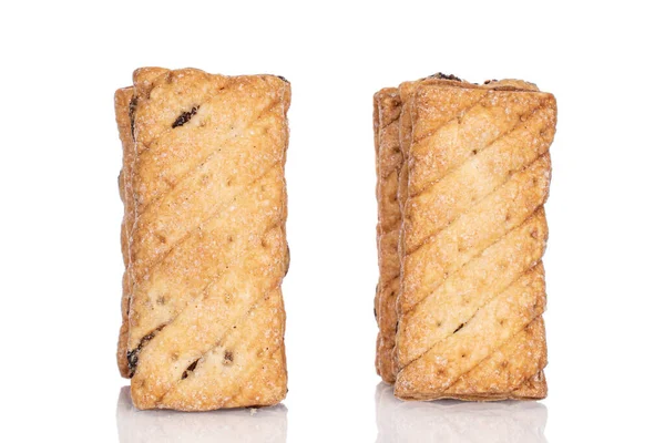 Gruppo Due Biscotti Quadrati Interi Con Uvetta Isolata Bianco — Foto Stock