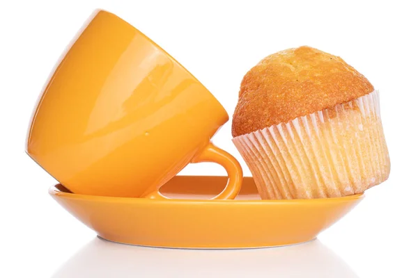 Pequeño Muffin Entero Horno Con Taza Aislada Blanco —  Fotos de Stock