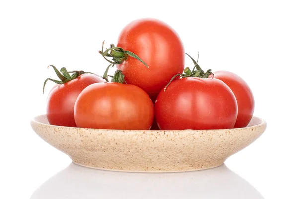 Lot Whole Fresh Red Cherry Tomato Ceramic Plate Isolated White — Stock Photo, Image