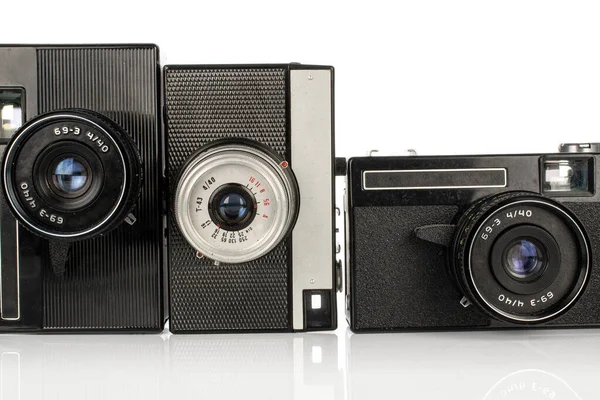 Groupe Trois Caméras Vintage Isolées Sur Fond Blanc — Photo