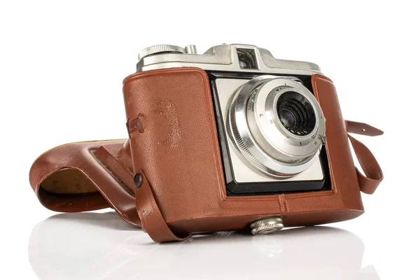 Une Caméra Vintage Entière Cas Isolé Sur Fond Blanc — Photo