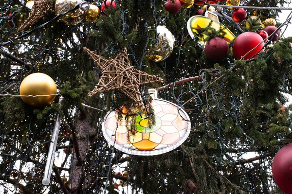 Decorações Natal Close Árvore — Fotografia de Stock
