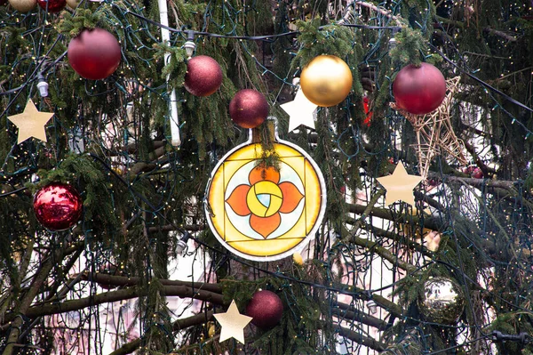 Decorações Natal Close Árvore — Fotografia de Stock