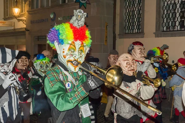 Carnival Lucerne Switzerland While Groups Carnival Musicians Blow Instruments Joyful Royalty Free Stock Images