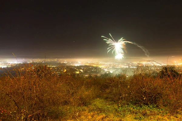 Night scene in Aachen am Haarberg in New Year\'s Eve 2020