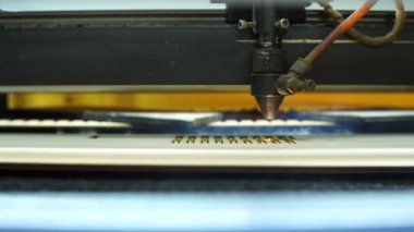 CNC makine kesme ahşap bir lazer ile. CNC makine iş başında. Yakın çekim.