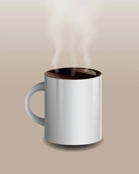 Biały Realistyczny Kubek Kawy Dymem Odizolowanym Kremowym Tle — Wektor stockowy