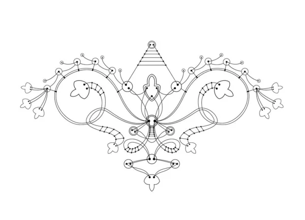 Векторний орнамент з кнопки, з'єднаної нитками, подібними до космічного корабля або птаха. Ізольовані на білому тлі. Малюнок для татуювання, плакати, прикраси для сумки та одягу Векторні ілюстрації — стоковий вектор