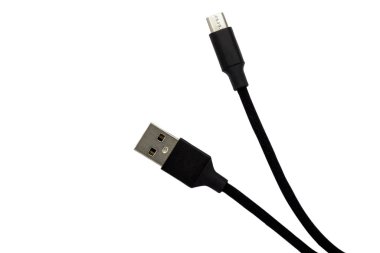 Beyaz arkaplanda izole edilmiş akıllı telefon için mavi Usb kablosu, kırpma yolu içeren dosya.