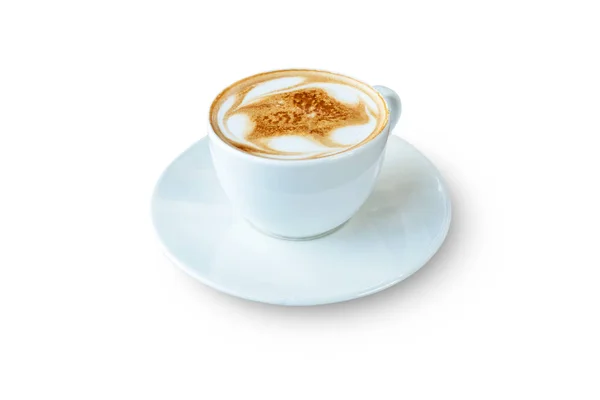 Weiße Tasse Latte Coffee isoliert auf weißem Hintergrund. Datei enthält mit Clipping-Pfad so einfach zu bearbeiten. — Stockfoto
