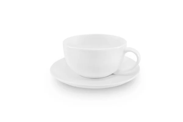 Weißer Kaffeebecher isoliert auf weißem Hintergrund. leere Becher-Attrappe. Datei enthält mit Clipping-Pfad so einfach zu bearbeiten. — Stockfoto