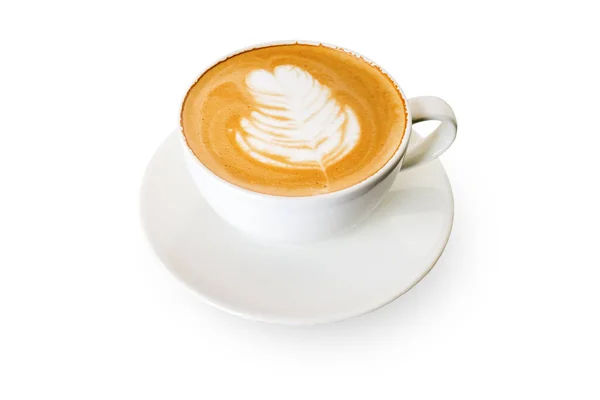 Weiße Tasse Mokkakaffee isoliert auf weißem Hintergrund. Datei enthält mit Clipping-Pfad so einfach zu bearbeiten. — Stockfoto