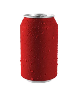Aluminum red can on a white background, Water drop on can. File contains with clipping path so easy to work.