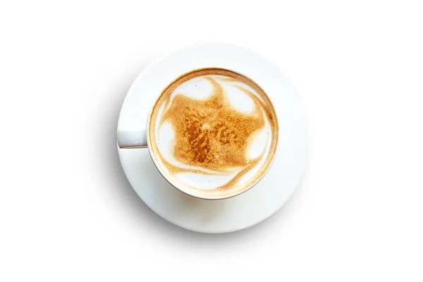 Ansicht von oben. weiße Tasse Latte Coffee isoliert auf weißem Hintergrund. Datei enthält mit Clipping-Pfad so einfach zu bearbeiten. — Stockfoto