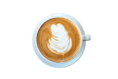 Üst manzara, beyaz arka planda izole edilmiş sütlü kahve. Dosya kırpma yolu ile içeriyor Çalışması çok kolay.