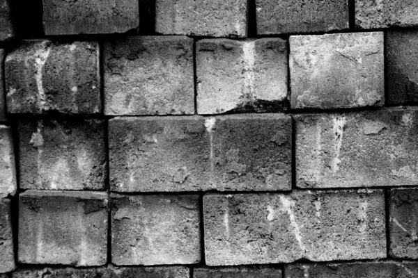 Briques Empilées Hasard Par Mur Noir Blanc — Photo