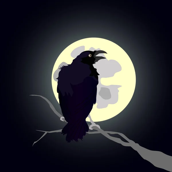 Cuervos negros y luna — Vector de stock