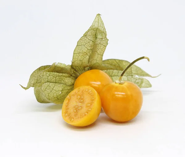 Fructe Peruviene Physalis Izolate Alb — Fotografie, imagine de stoc