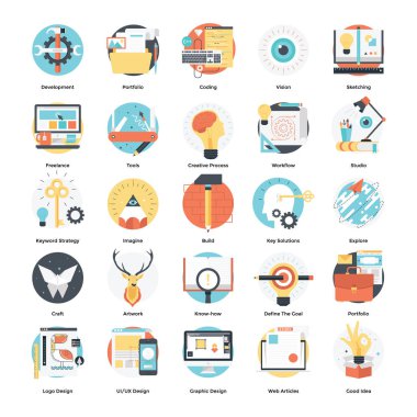  Tasarım ve geliştirme düz simgeler kümesi 