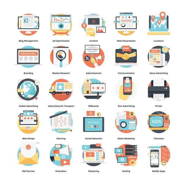  Dijital reklam kampanyası ve Internet pazarlama Icons Set