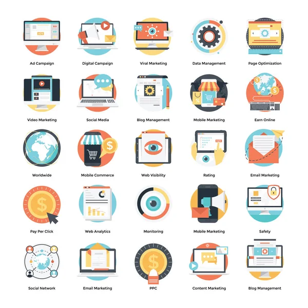 Conjunto de iconos publicitarios y de marketing — Vector de stock